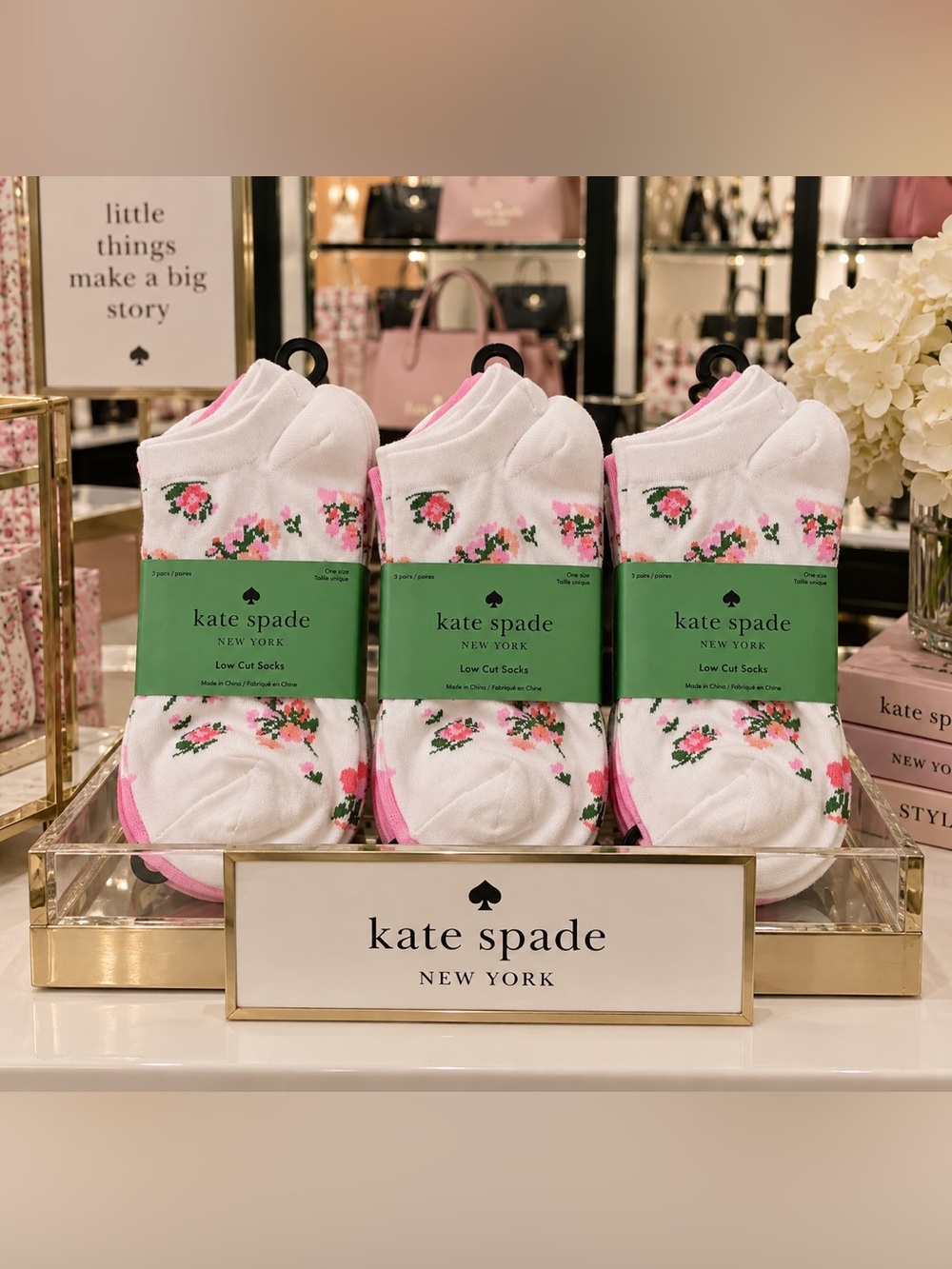 kate spade White Floral Low-Cut Socks with Pink Accents